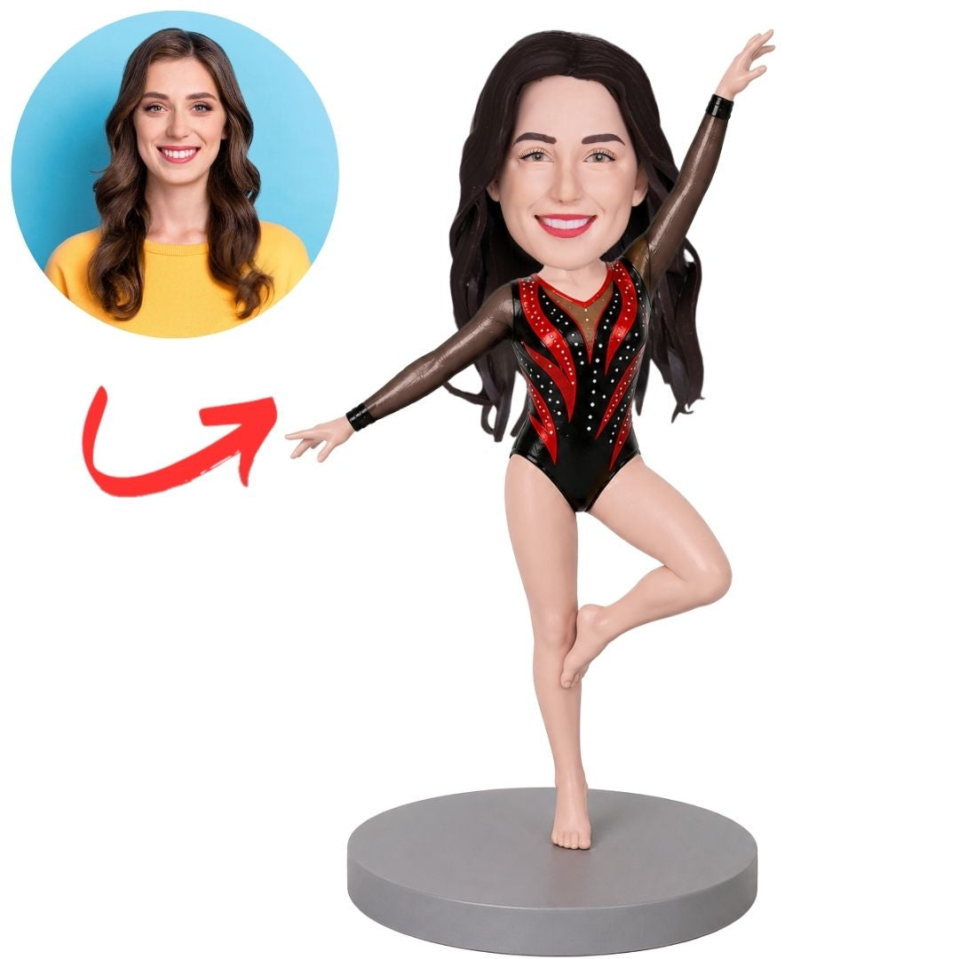Gymnast in Red Leotard with Ribbon Pose Custom Bobblehead