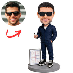 Hockey Coach with Side Play Board Holding Pen Custom Bobblehead