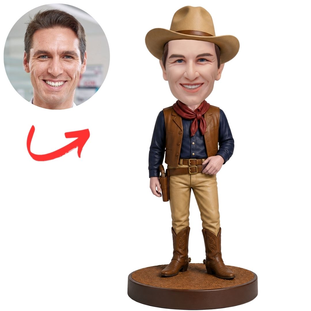 John Wayne Cowboy in Hat Vest and Boots Custom Bobblehead