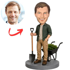 Landscaper with Shovel and Wheelbarrow Custom Bobblehead