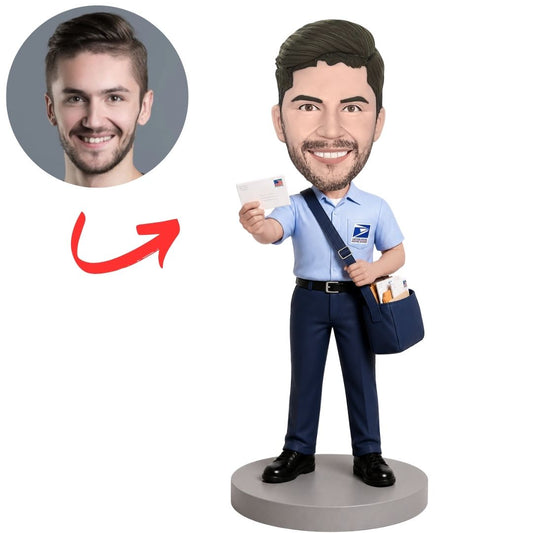 Mail Carrier Holding Envelope and Shoulder Bag Custom Bobblehead
