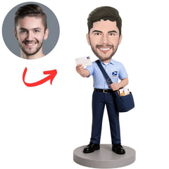 Mail Carrier Holding Envelope and Shoulder Bag Custom Bobblehead