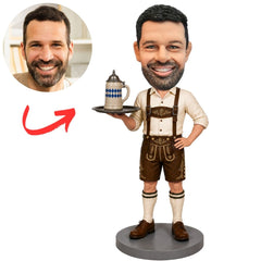 Male Waiter in Lederhosen Holding Beer Stein Custom Bobblehead