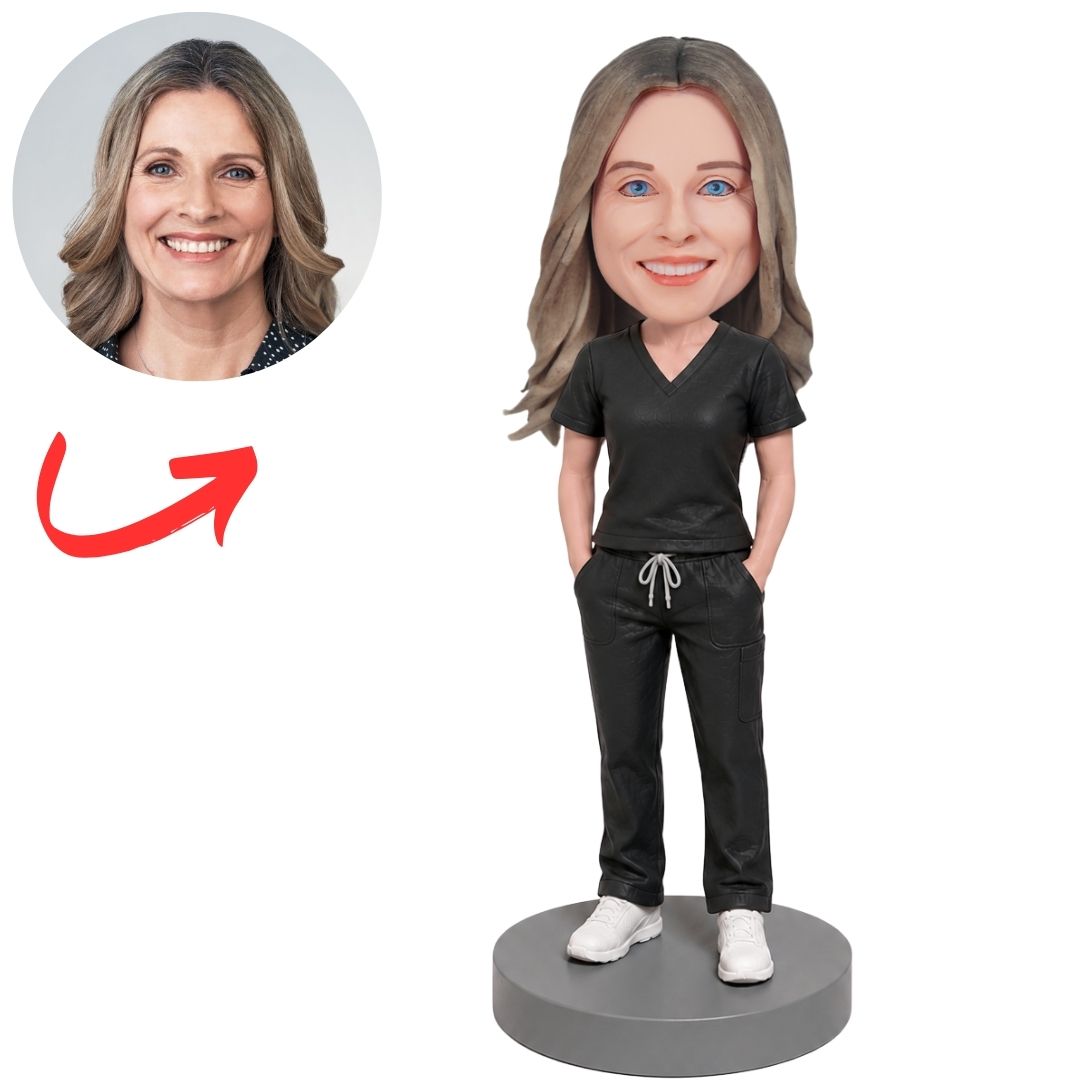 Massage Therapist in Black Scrubs Custom Bobblehead