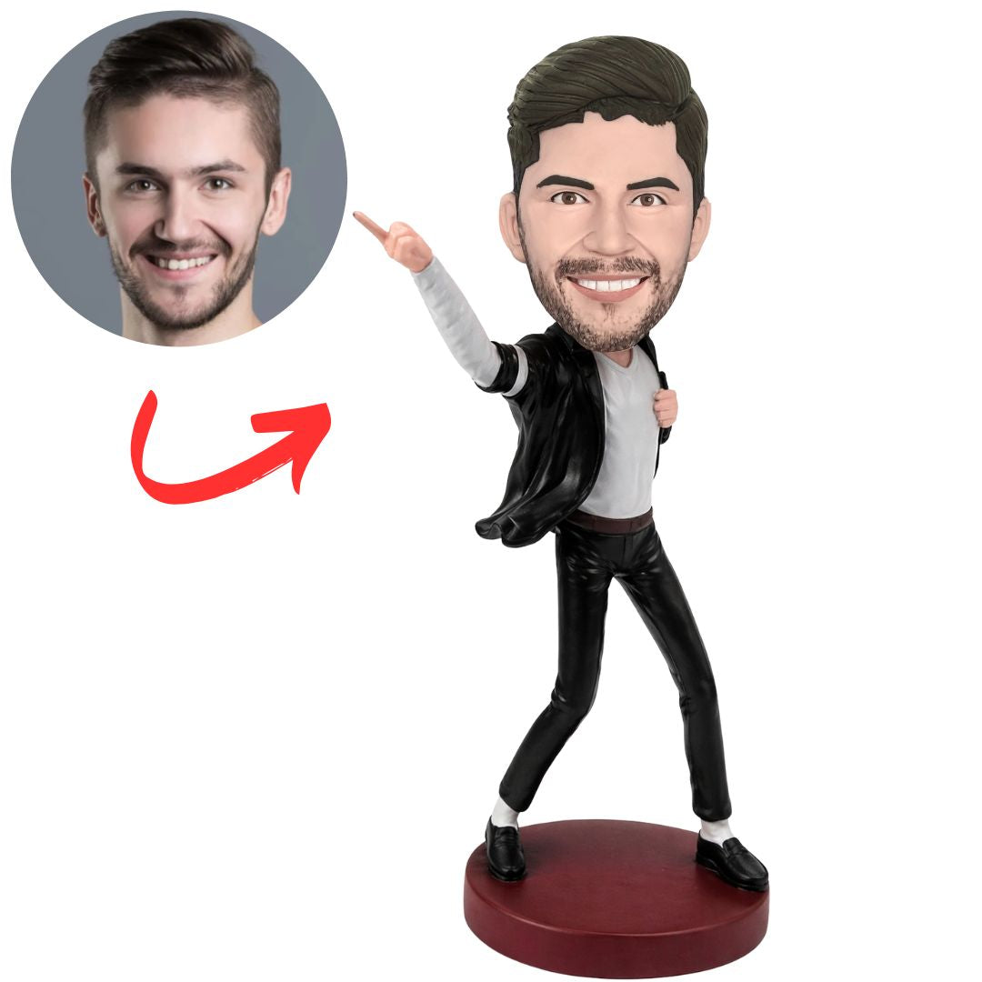 Michael Jackson in White Suit Toe Stand Pose Custom Bobblehead