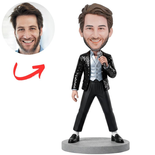 Michael Jackson in Black Sequin Jacket with Microphone Custom Bobblehead