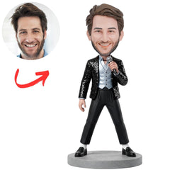 Michael Jackson in Black Sequin Jacket with Microphone Custom Bobblehead