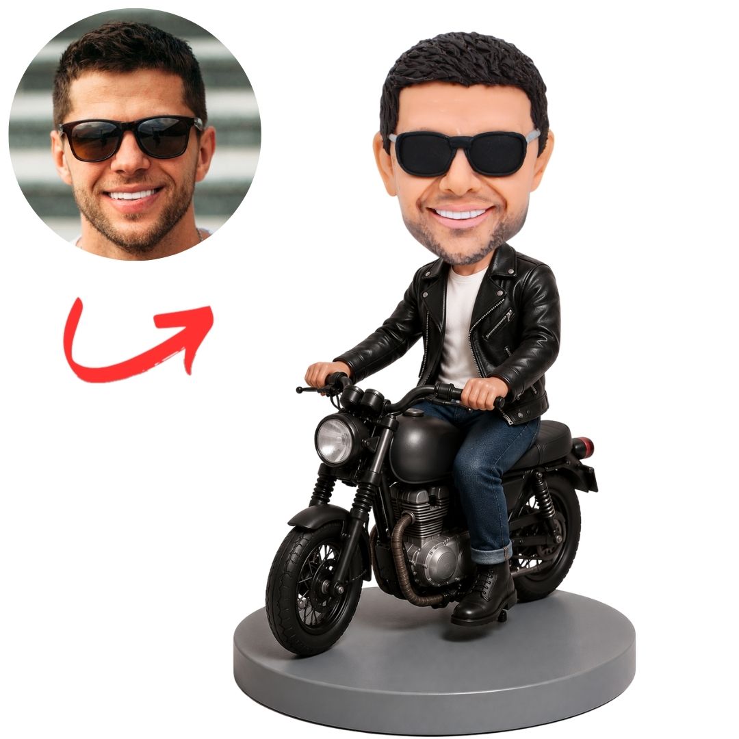 Motorbike Rider on Black Motorcycle Custom Bobblehead