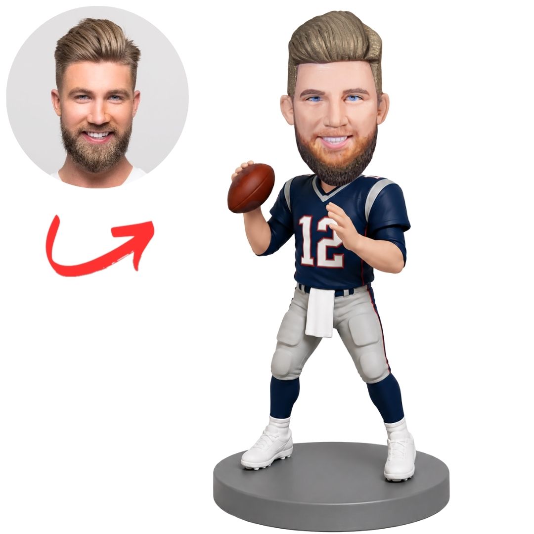 NFL Football Player Number 12 Throwing Ball Custom Bobblehead