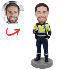 Paramedic in Reflective Vest with Backpack Strap and Hand in Pocket Custom Bobblehead