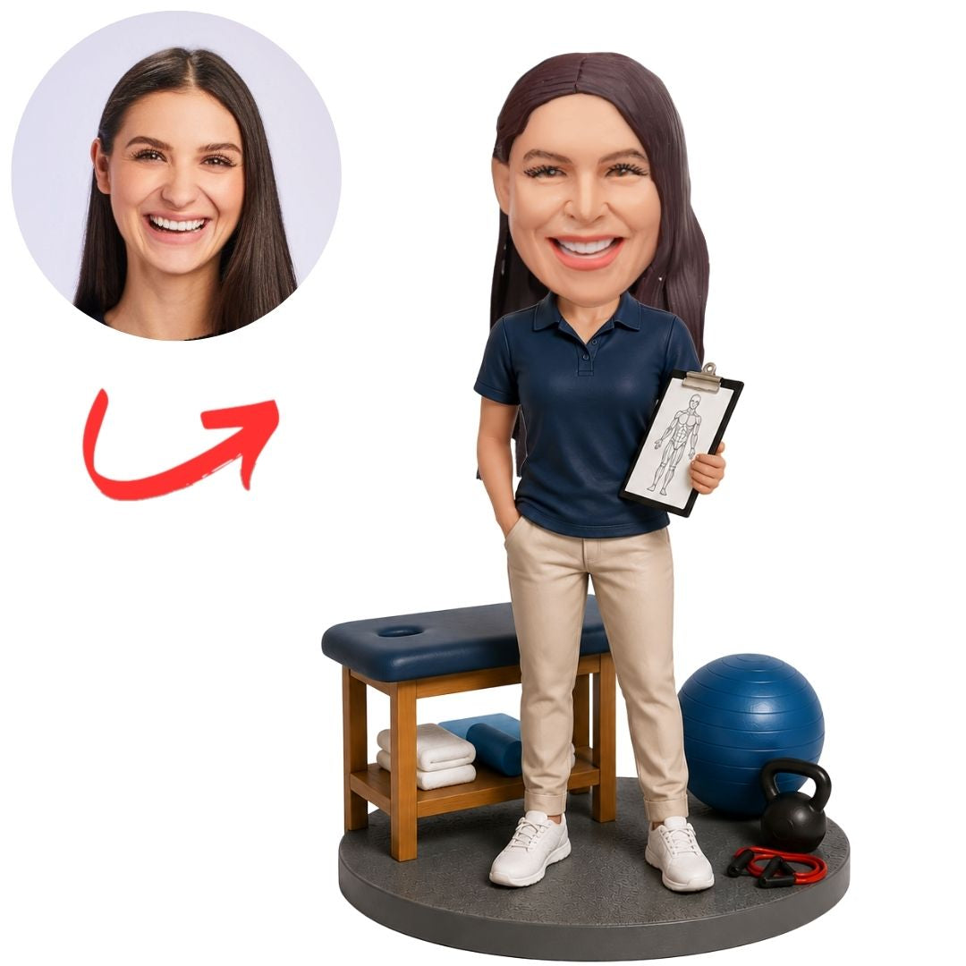 Physical Therapist with Treatment Table and Exercise Ball Custom Bobblehead