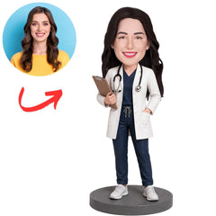 Physician Assistant in White Coat Holding Tablet Custom Bobblehead