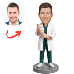 Podiatrist in White Coat Holding Foot Model Custom Bobblehead