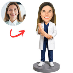 Female Podiatrist Holding Foot Model in Lab Coat Custom Bobblehead