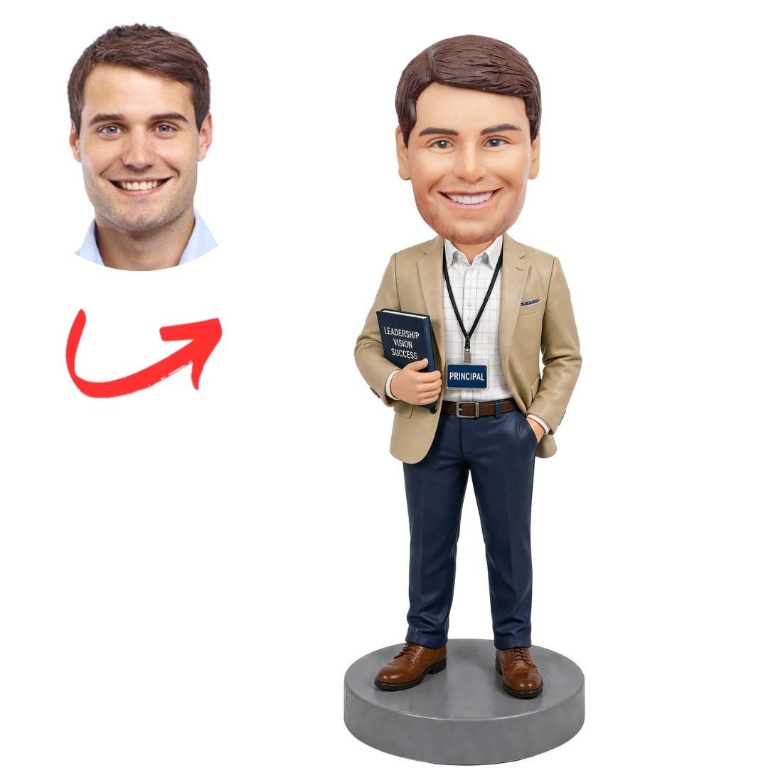School Principal Holding Books and ID Badge Custom Bobblehead
