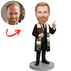 Rabbi Holding Book in Prayer Shawl Custom Bobblehead