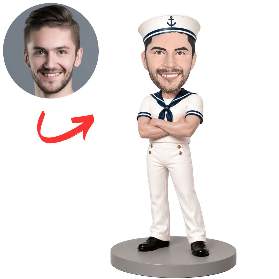 Sailor in White Uniform with Arms Crossed Custom Bobblehead