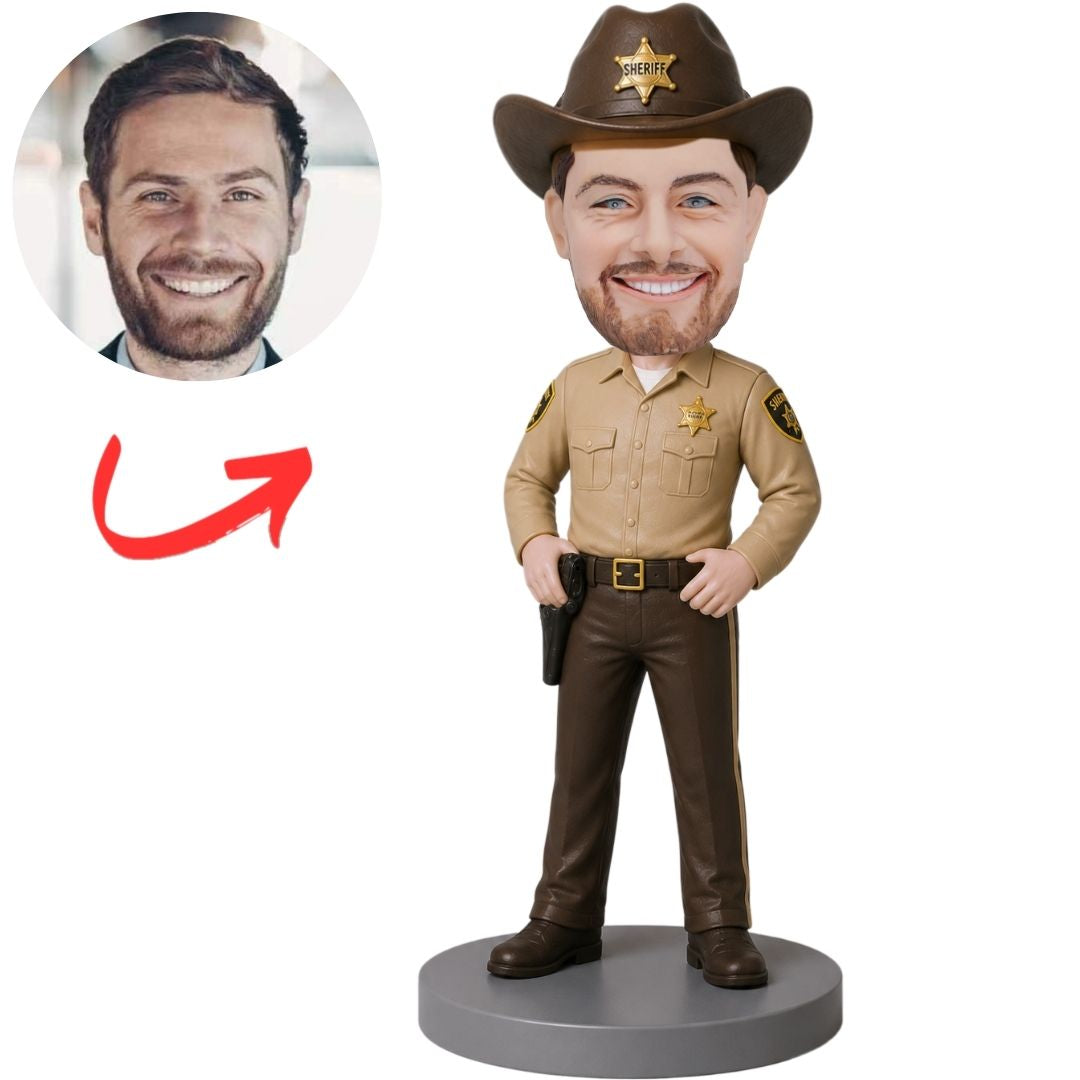 Sheriff in Tan Uniform and Cowboy Hat Custom Bobblehead