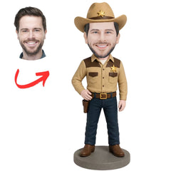 Sheriff with Badge and Cowboy Hat Hands on Hips Custom Bobblehead
