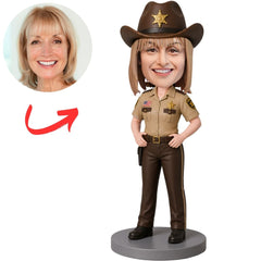 Female Sheriff in Tan Uniform and Cowboy Hat Custom Bobblehead
