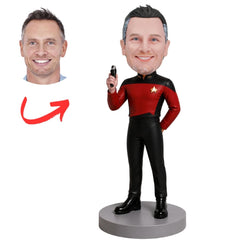 Star Trek Officer in Red Uniform Holding Phaser Custom Bobblehead