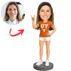 UT Baseball Cheerleader in Orange Jersey Custom Bobblehead