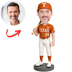 UT Baseball Player Standing with Bat Custom Bobblehead