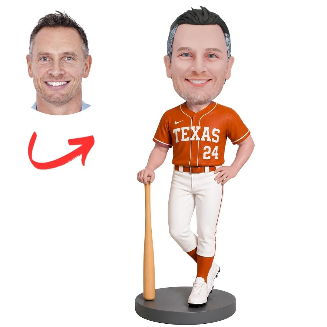 UT Baseball Player Leaning on Bat Custom Bobblehead