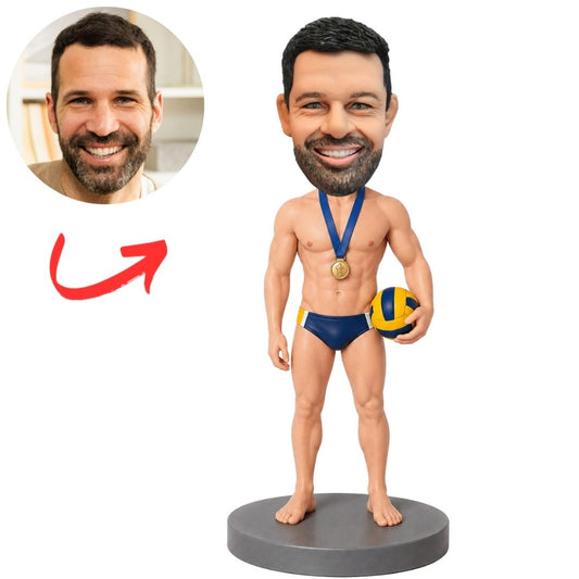 Water Polo Player with Medal and Yellow Ball Custom Bobblehead