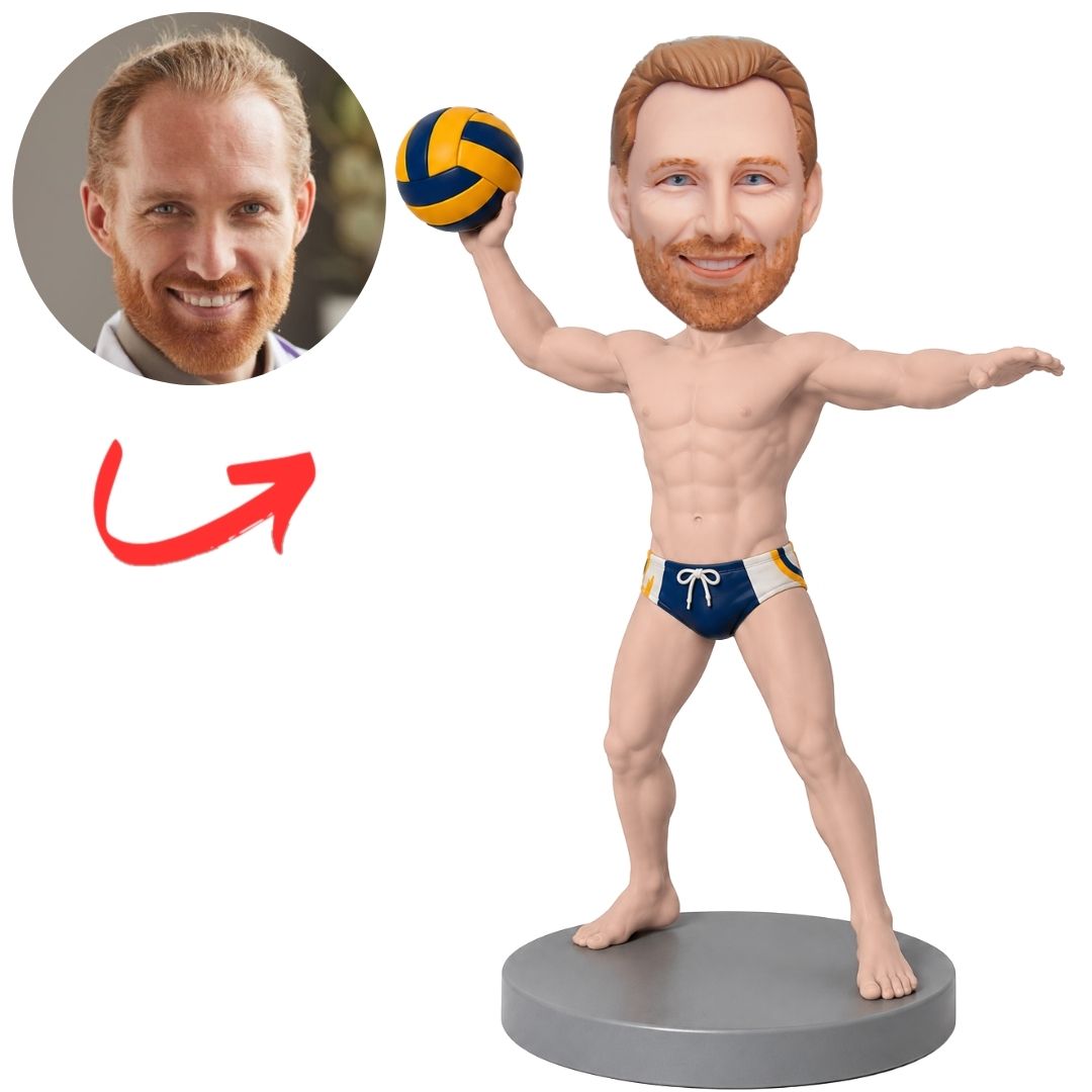 Water Polo Player Tossing Yellow Ball Custom Bobblehead