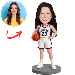 Female Basketball Player in White Eagles Jersey Custom Bobblehead