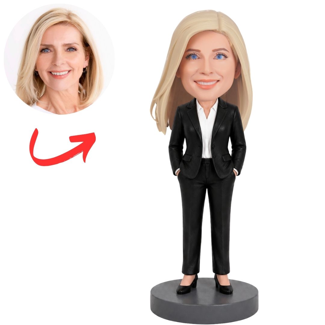 Blonde Female Boss in Black Suit Custom Bobblehead
