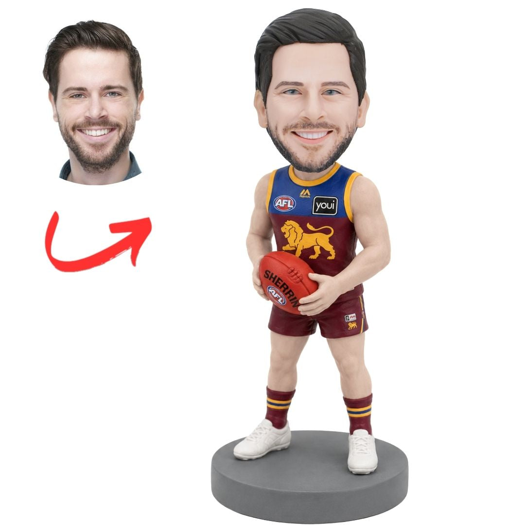 Custom Brisbane Lions Bobblehead Holding an Australian Football