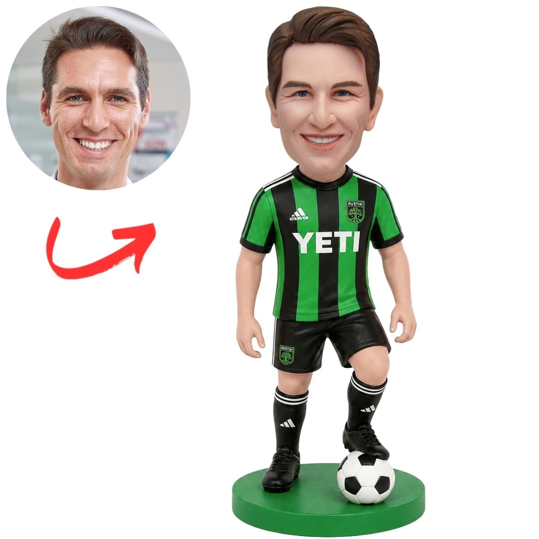 Austin FC Player with Foot on Ball Custom Soccer Bobblehead