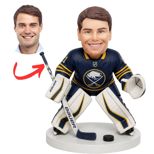 Buffalo Sabres Goalie with White Pads Custom Hockey Bobblehead