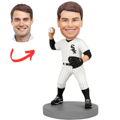 Custom Chicago White Sox Pitcher Bobblehead with Raised Baseball