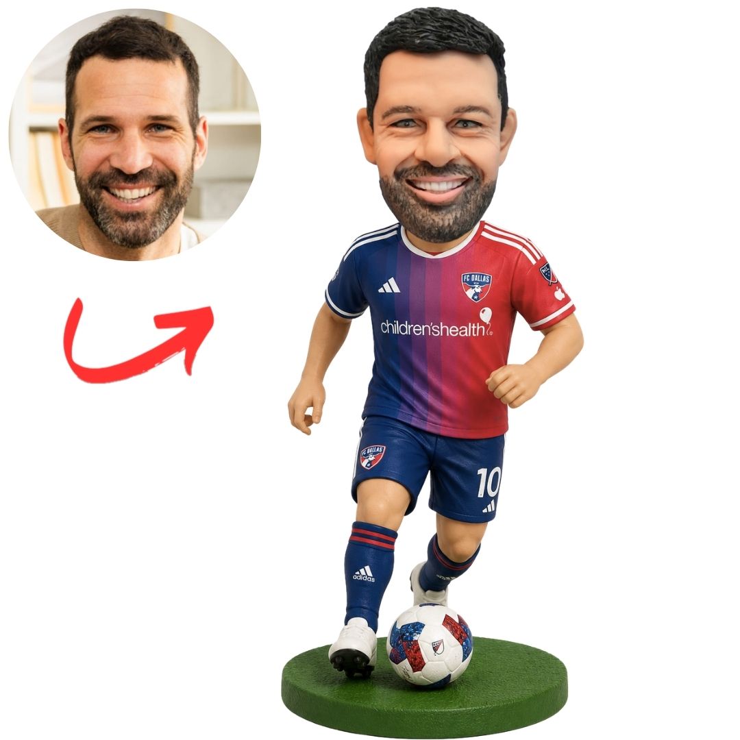 Custom FC Dallas Soccer Bobblehead Stepping Forward with Ball