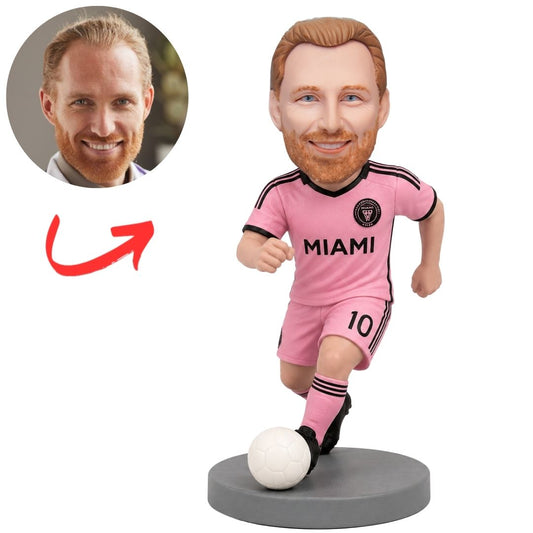 Inter Miami Player in Pink with Foot on Ball Custom Soccer Bobblehead