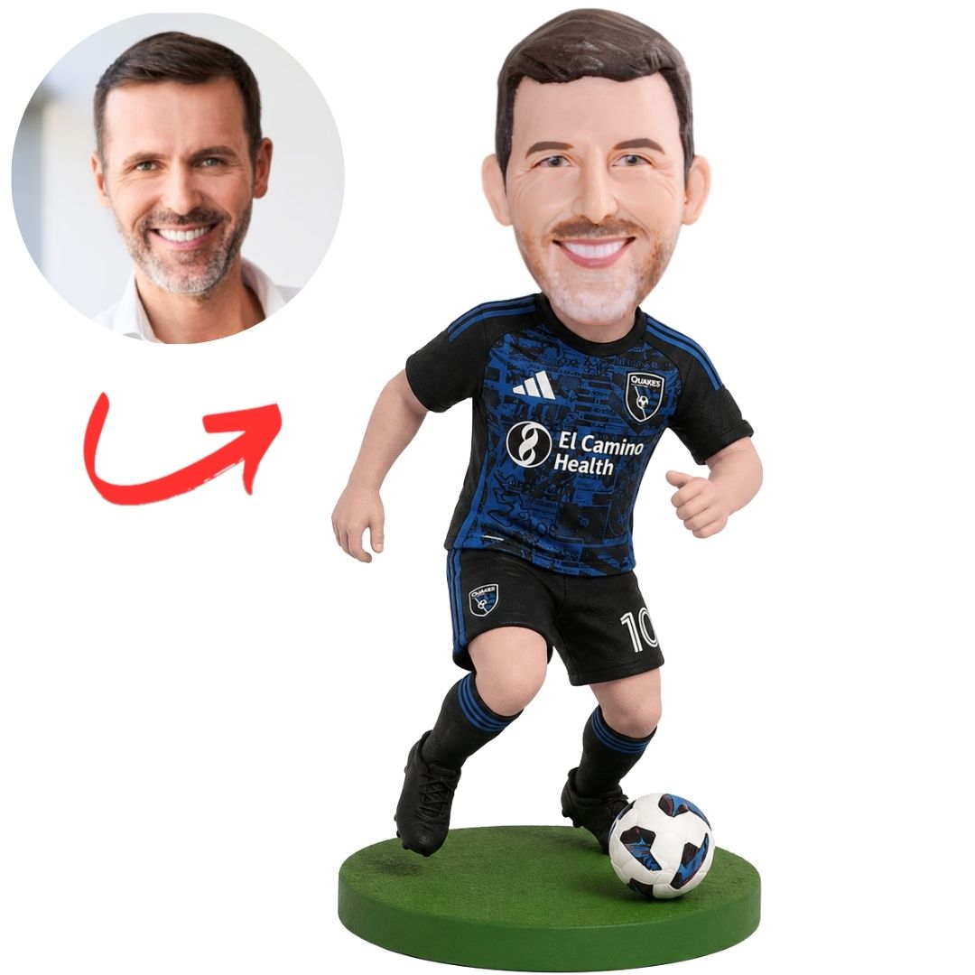Custom San Jose Earthquakes Soccer Bobblehead beside Ball