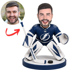 Custom Tampa Bay Lightning Hockey Goalie Bobblehead with White Pads