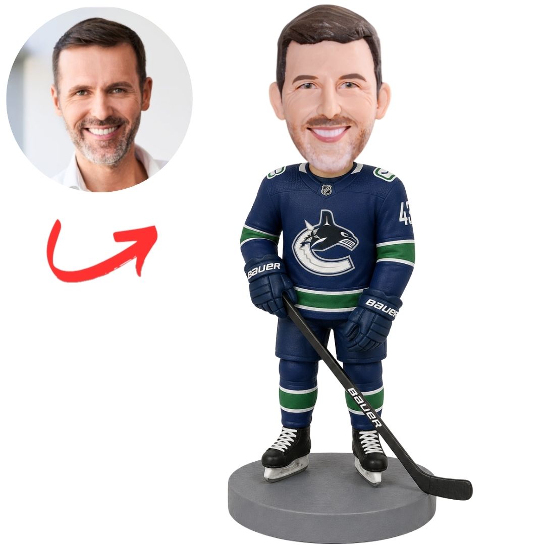 Vancouver Canucks Player Standing with Stick Custom Hockey Bobblehead