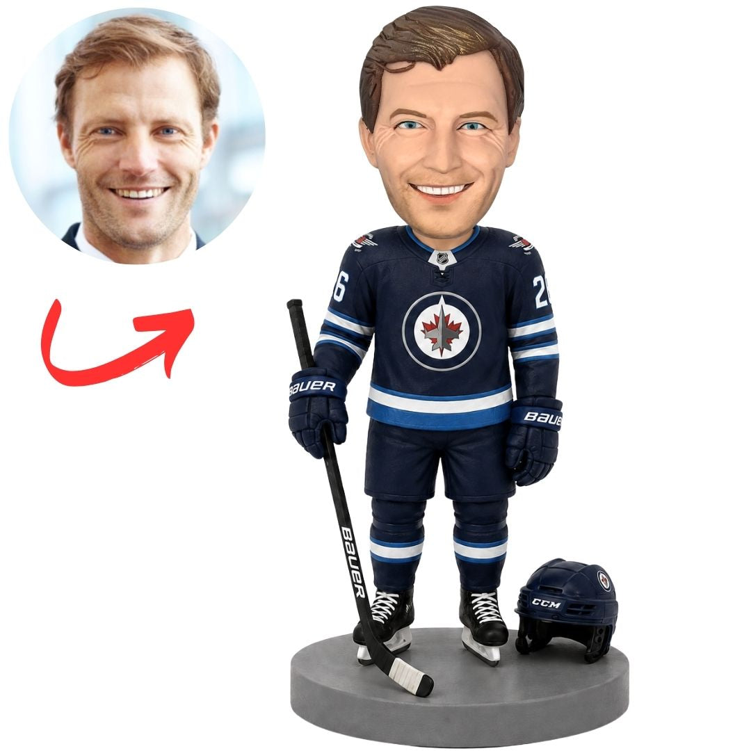 Winnipeg Jets Player beside Helmet Custom Hockey Bobblehead