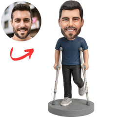 Man on Crutches with Bent Leg Custom Bobblehead