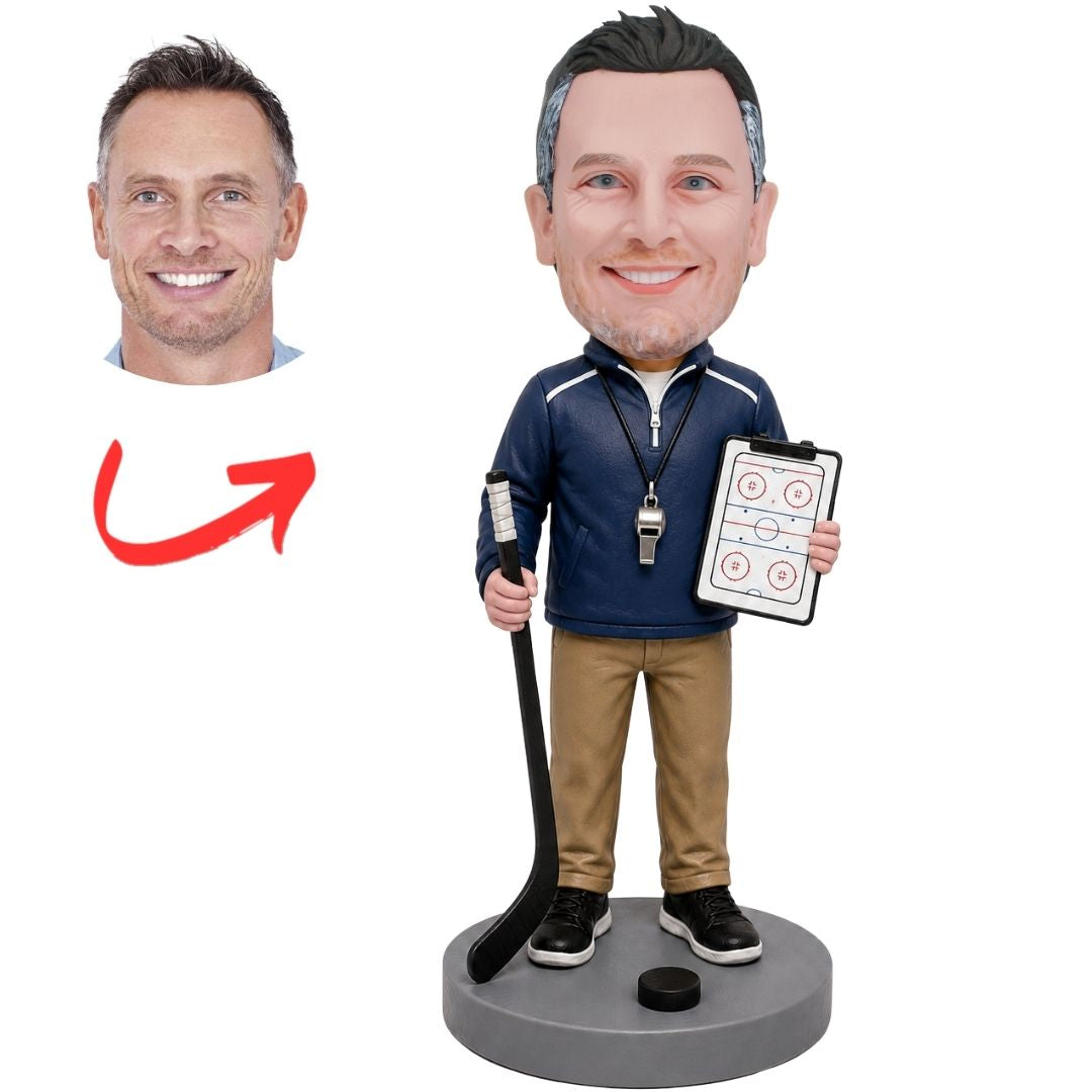Male Boss in Olive Blazer and Beige Pants Adjusting His Jacket Custom Bobblehead