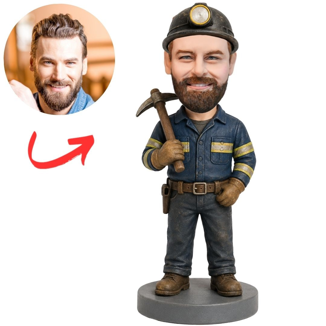 Custom Miner Bobblehead with Headlamp and Pickaxe