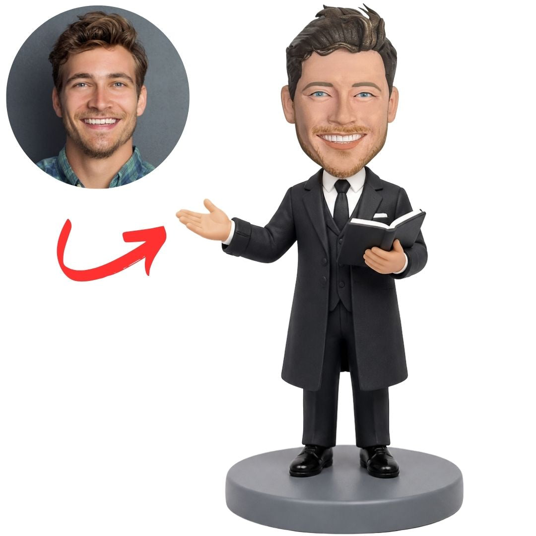Custom Officiant Bobblehead with Open Book and Outstretched Hand