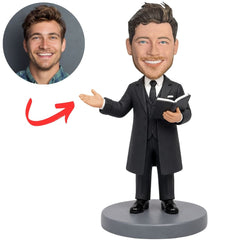 Custom Officiant Bobblehead with Open Book and Outstretched Hand