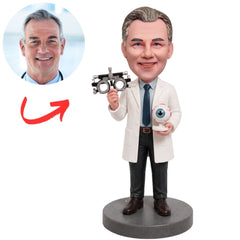 Custom Optometrist Bobblehead with Eye Model and Examination Lens