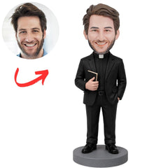 Reverend Giving Thumbs Up Custom Bobblehead in Black Suit