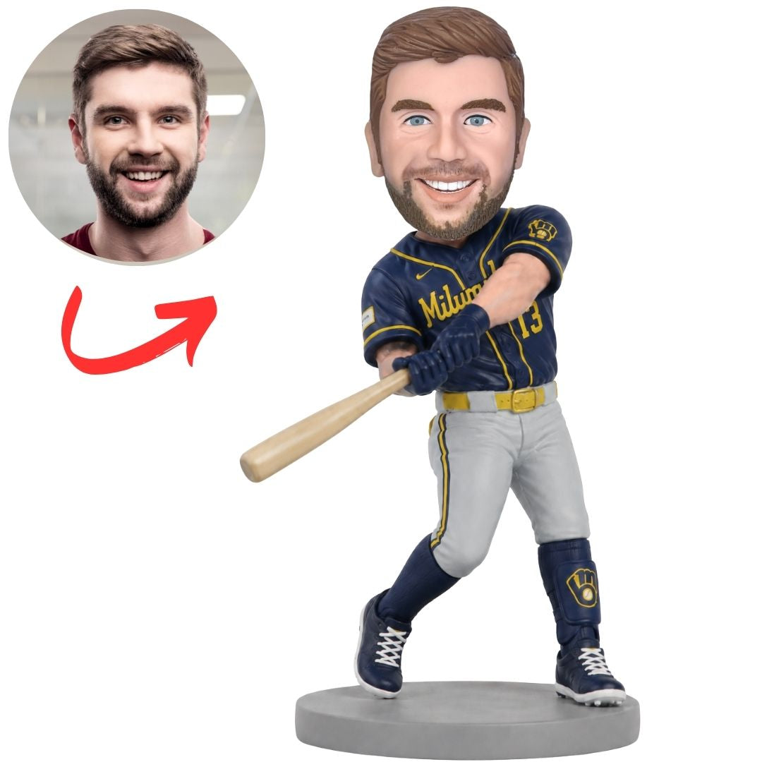 Custom Milwaukee Brewers Baseball Batter Bobblehead with Bat Held Low